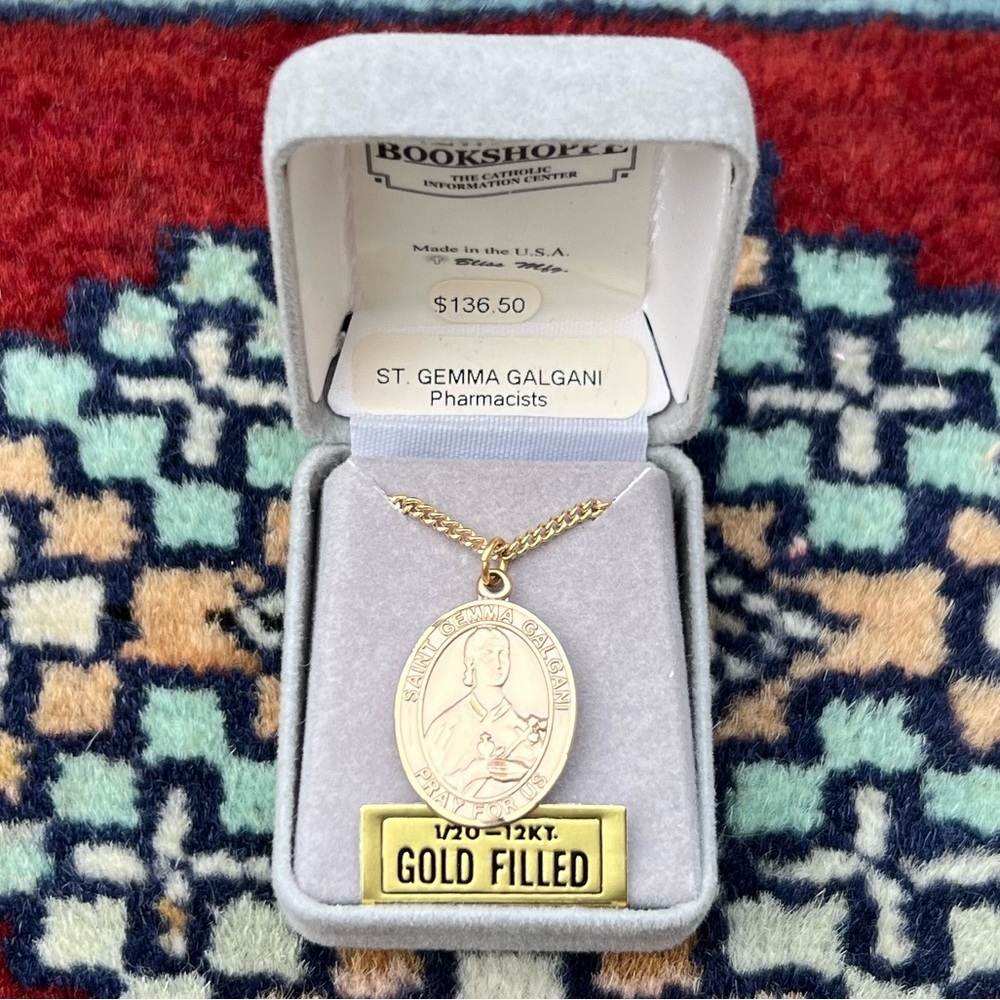 St. Gemma Galgani Gold Filled Oval Religious Medal Necklace 24” Heavy Chain